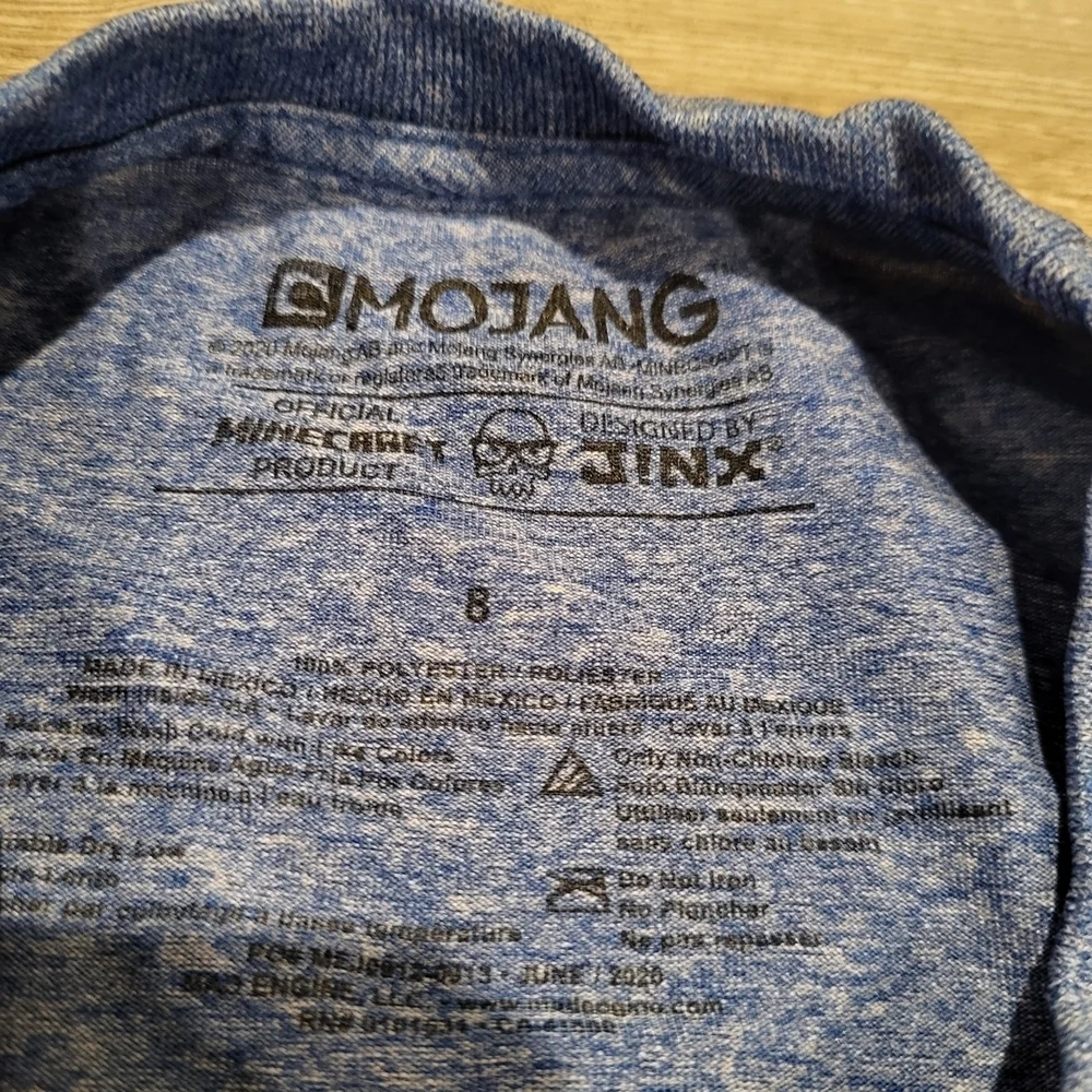 Minecraft Moisture Wicking Graphic Tee Shirt Heathered Blue Boys Size 8 Medium